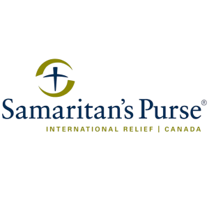 Samaritan’s Purse Canada logo with cross and text in blue and gold