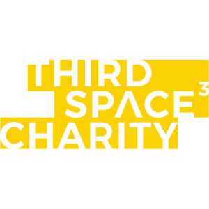 Third Space Charity logo in white text over a bright yellow block background
